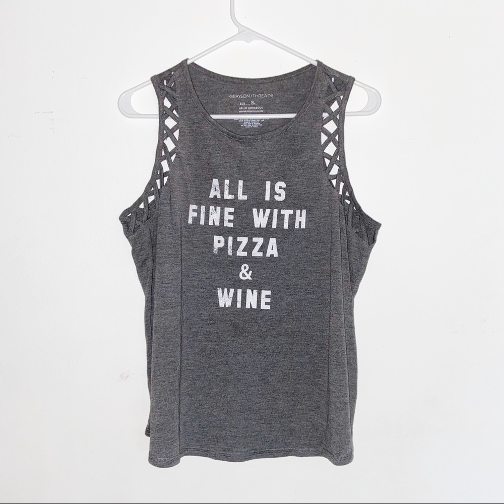Casual Gray Pizza and Wine Tank Top